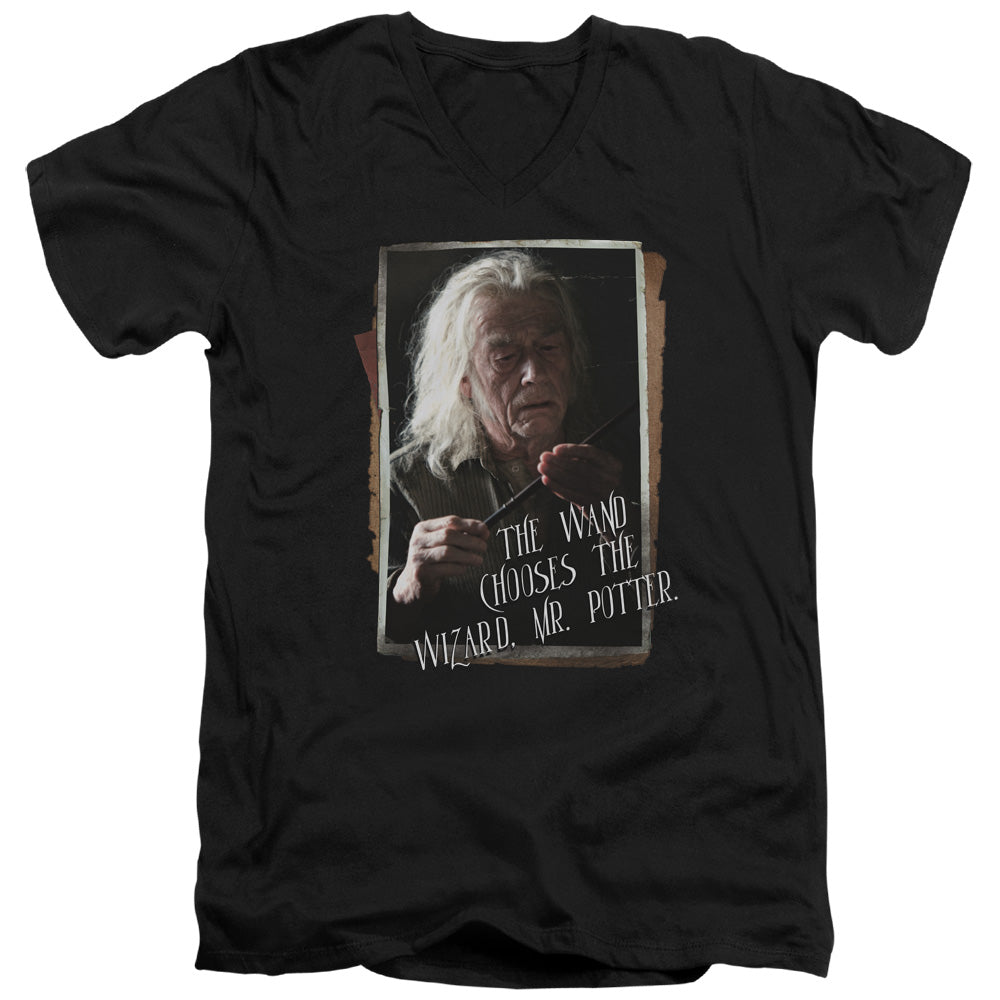 AN OFFCIALLY LICENSED HARRY POTTER OLIVANDER MEN'S V-NECK T-SHIRT BLACK