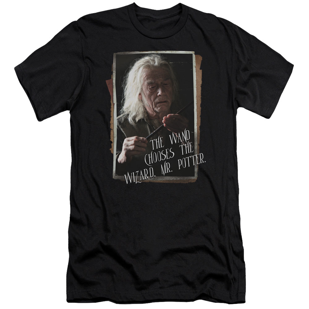 AN OFFCIALLY LICENSED HARRY POTTER OLIVANDER MEN'S PREMIUM SLIM FIT T-SHIRT BLACK