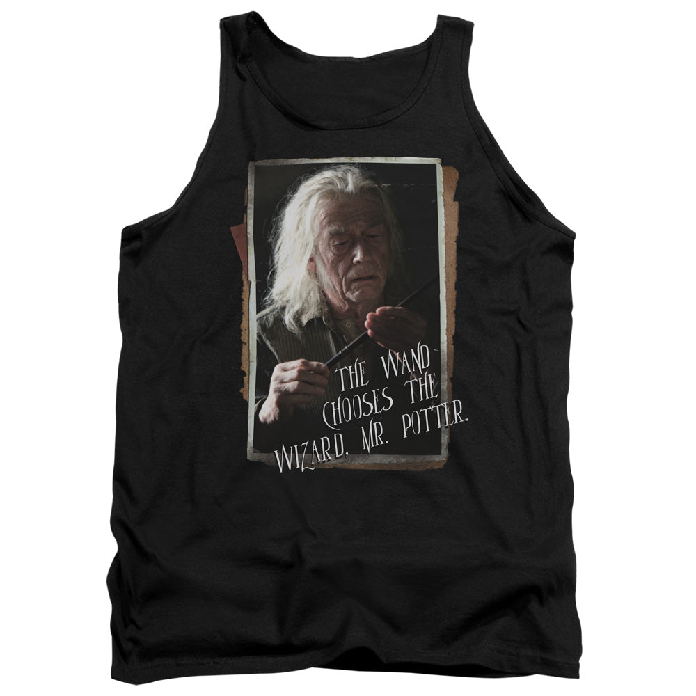 AN OFFCIALLY LICENSED HARRY POTTER OLIVANDER ADULT UNISEX TANK TOP BLACK