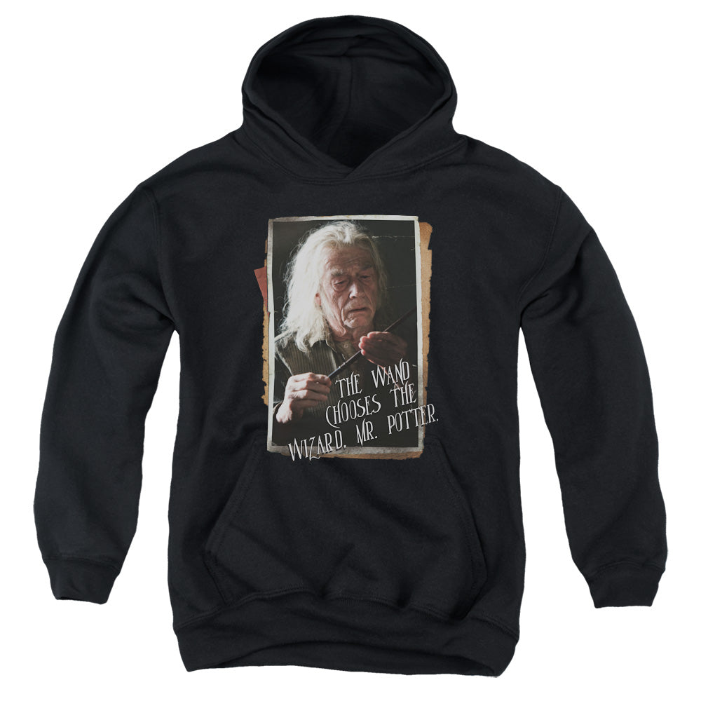AN OFFCIALLY LICENSED HARRY POTTER OLIVANDER YOUTH HOODIE BLACK