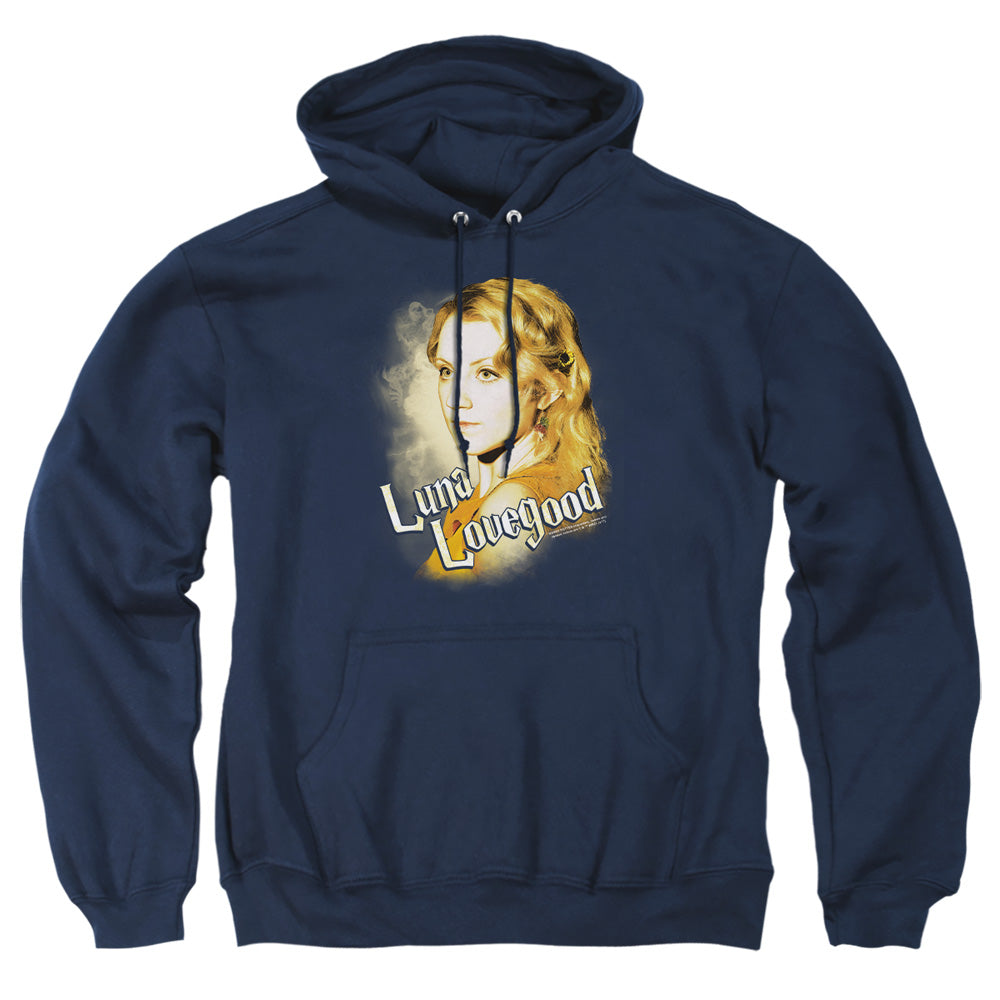 AN OFFCIALLY LICENSED HARRY POTTER LUNA CLOSEUP ADULT UNISEX PULLOVER HOODIE NAVY
