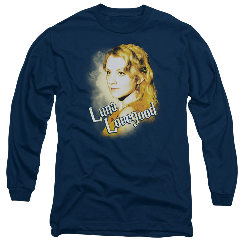 AN OFFCIALLY LICENSED HARRY POTTER LUNA CLOSEUP MEN'S LONG SLEEVE T-SHIRT NAVY