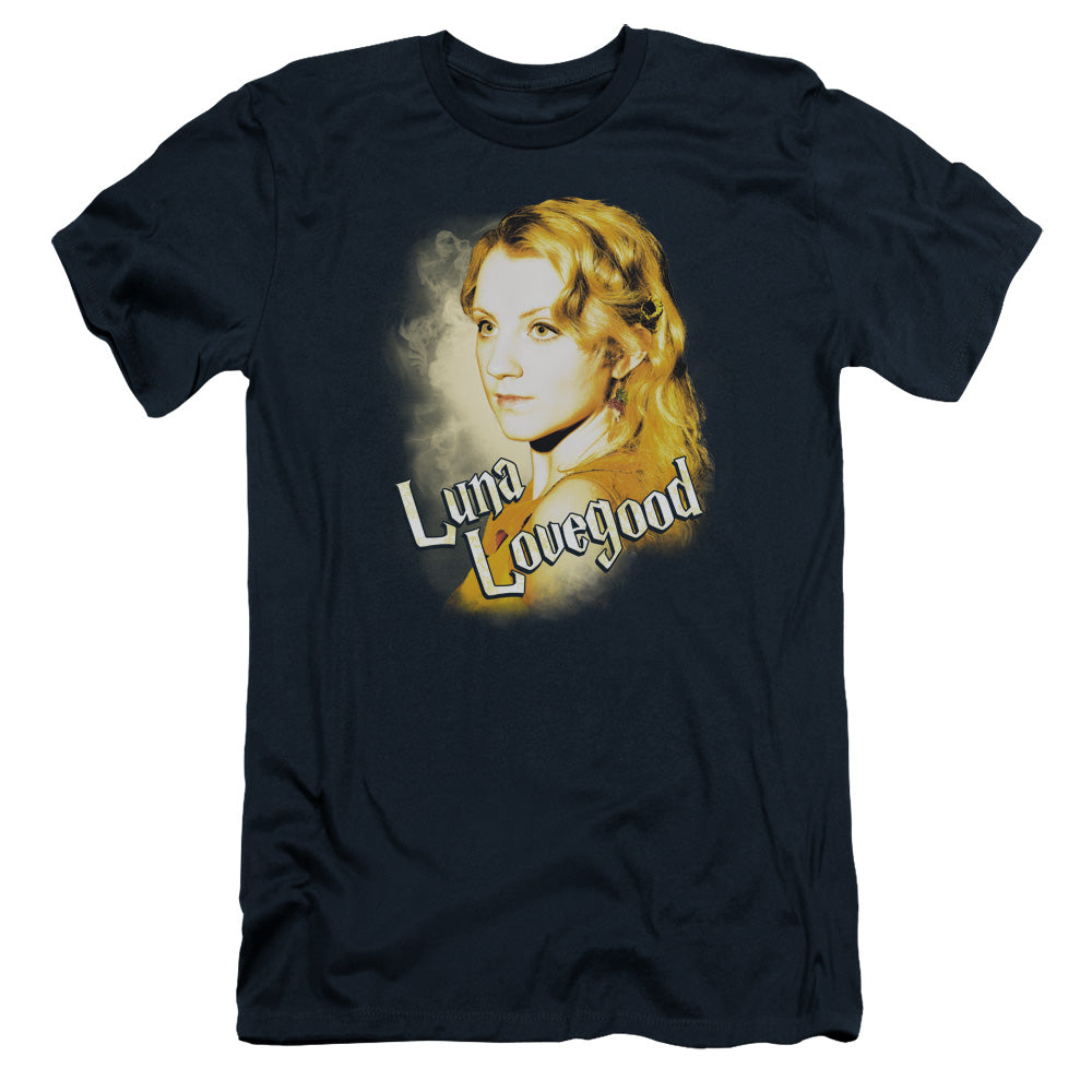 AN OFFCIALLY LICENSED HARRY POTTER LUNA CLOSEUP MEN'S PREMIUM SLIM FIT T-SHIRT NAVY