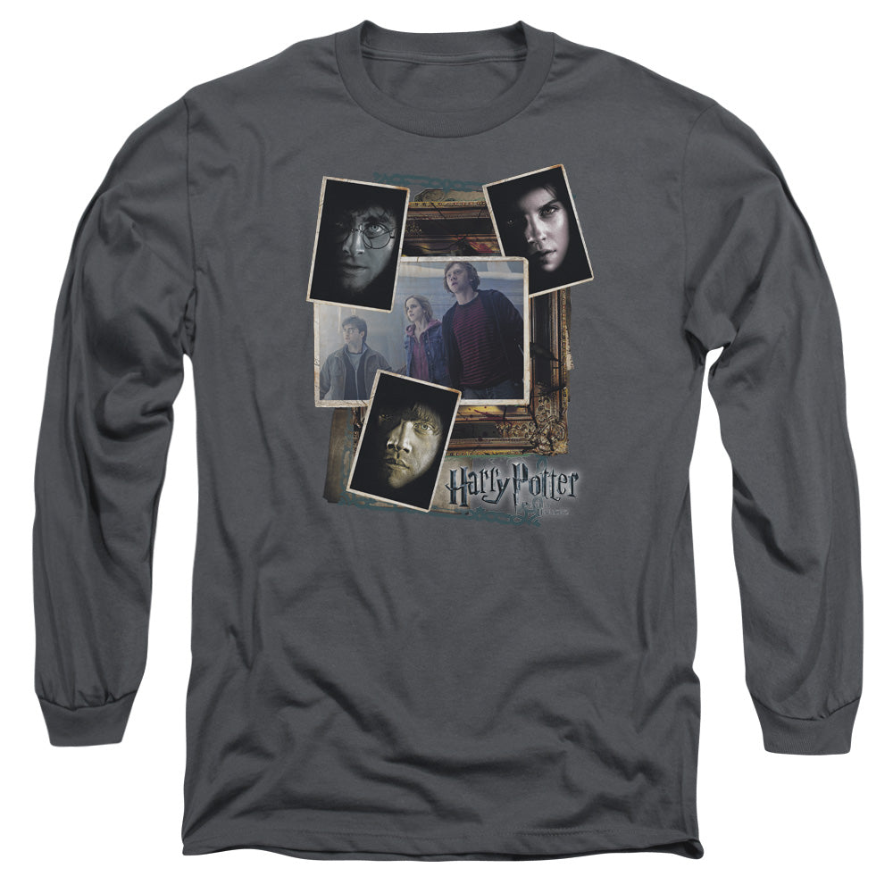 AN OFFCIALLY LICENSED HARRY POTTER TRIO COLLAGE MEN'S LONG SLEEVE T-SHIRT CHARCOAL