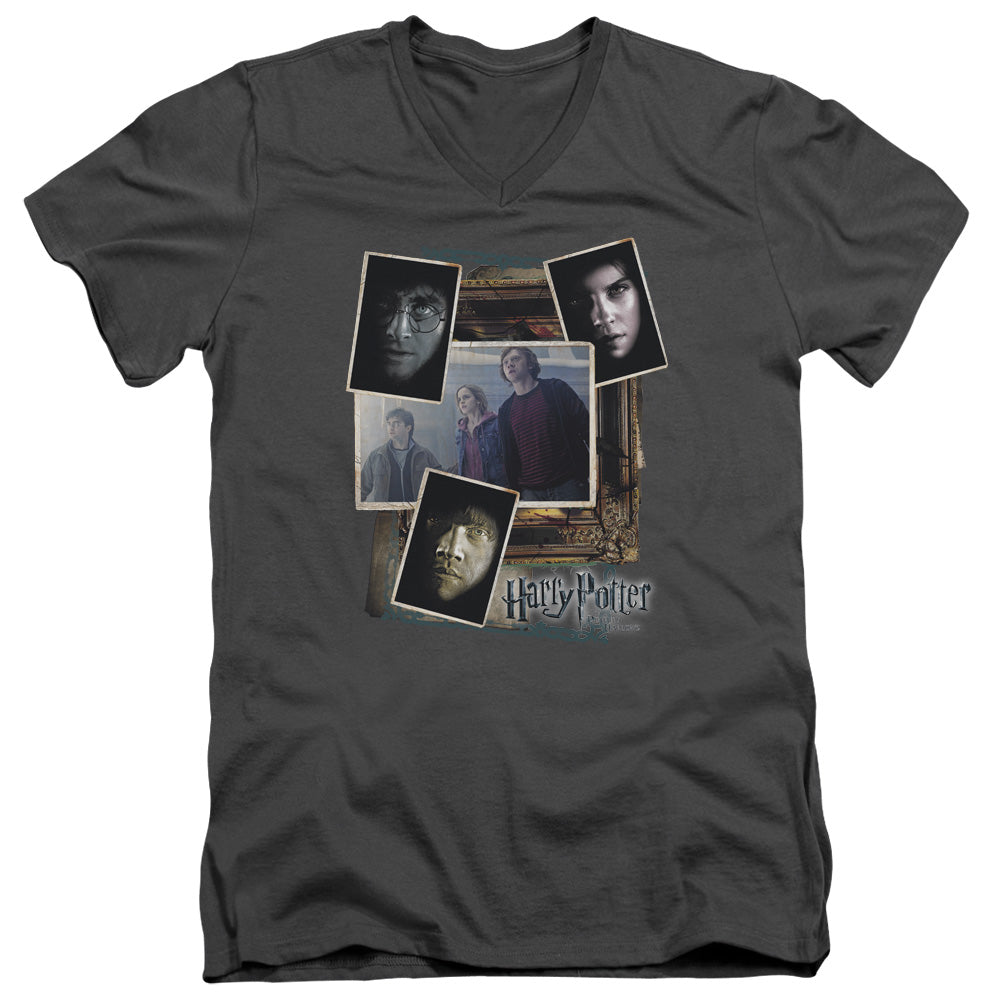 AN OFFCIALLY LICENSED HARRY POTTER TRIO COLLAGE MEN'S V-NECK T-SHIRT CHARCOAL