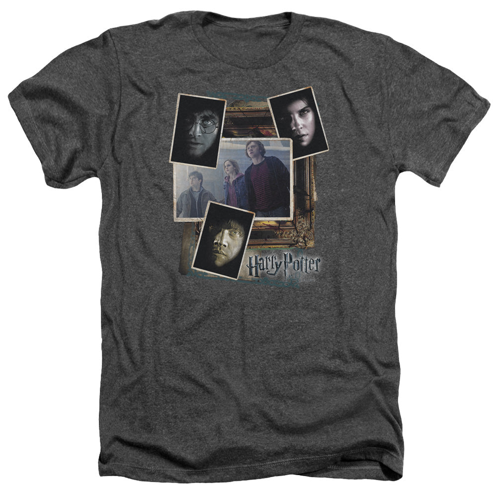 AN OFFCIALLY LICENSED HARRY POTTER TRIO COLLAGE MEN'S HEATHER T-SHIRT CHARCOAL