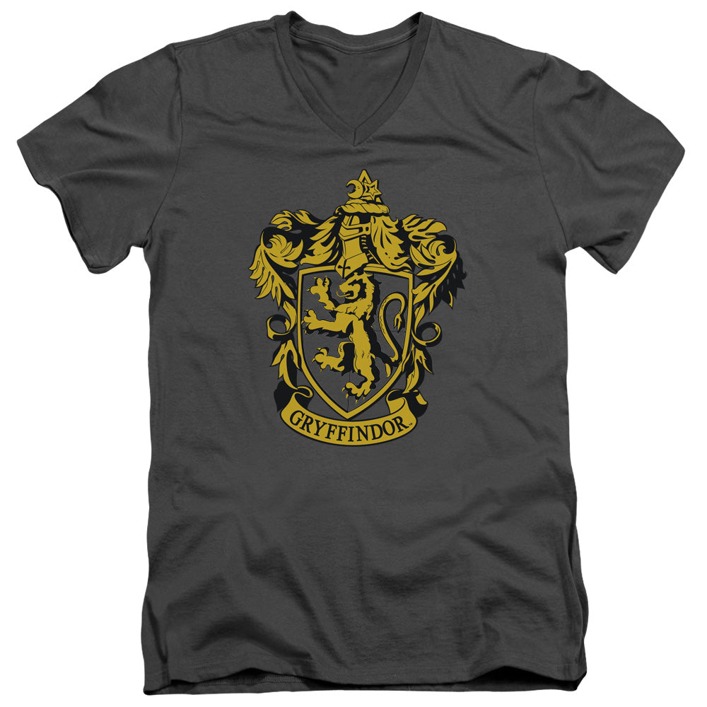 AN OFFCIALLY LICENSED HARRY POTTER GRYFFINDOR CREST MEN'S V-NECK T-SHIRT CHARCOAL