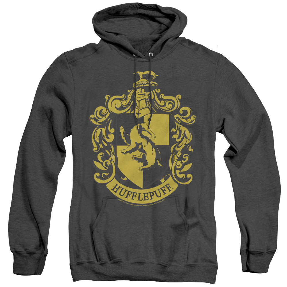 AN OFFCIALLY LICENSED HARRY POTTER HUFFLEPUFF CREST ADULT UNISEX HEATHER PULLOVER HOODIE BLACK