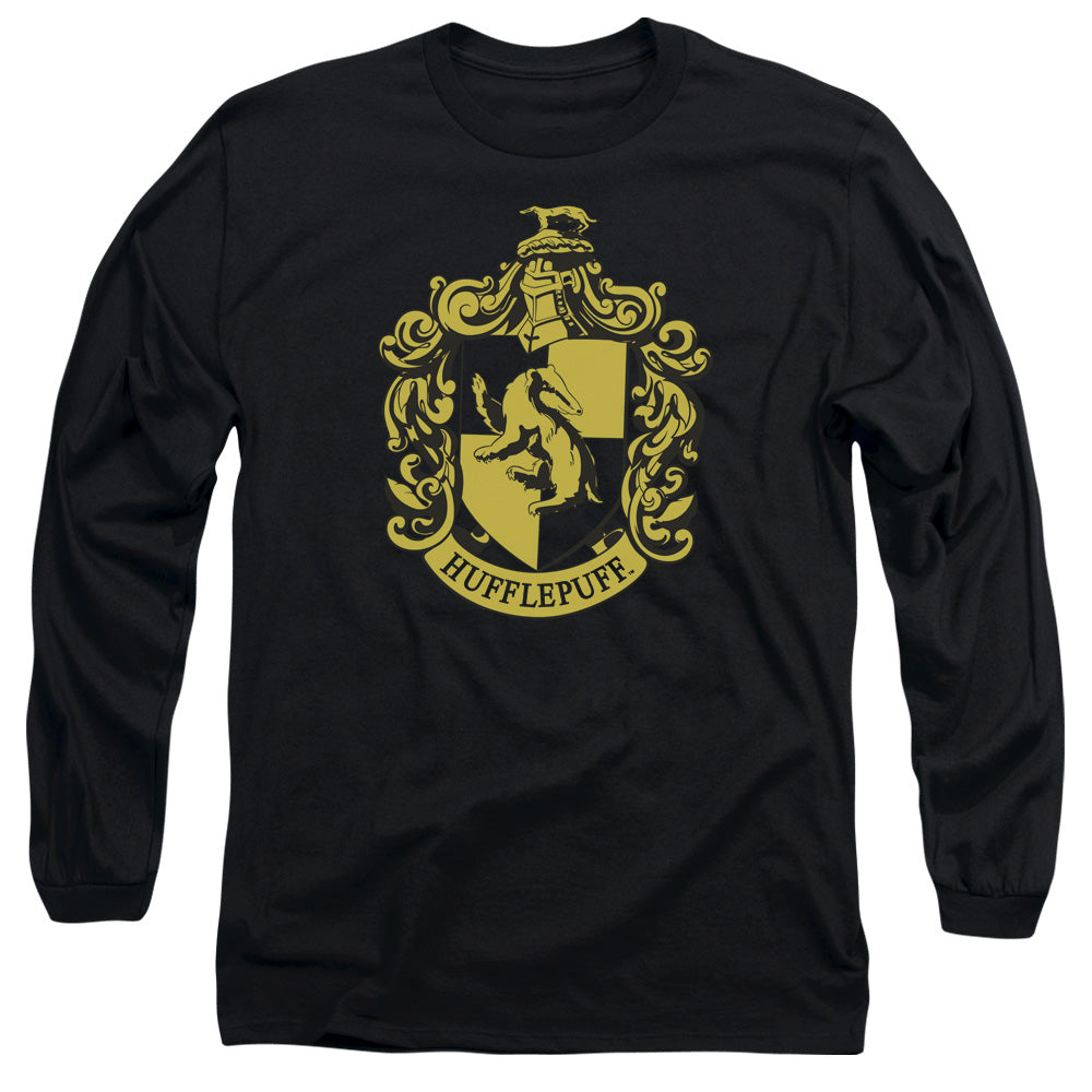 AN OFFCIALLY LICENSED HARRY POTTER HUFFLEPUFF CREST MEN'S LONG SLEEVE T-SHIRT BLACK