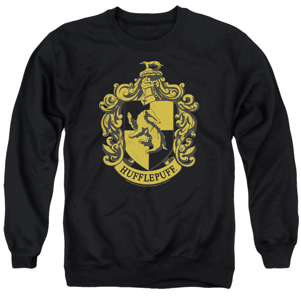 AN OFFCIALLY LICENSED HARRY POTTER HUFFLEPUFF CREST ADULT UNISEX CREWNECK SWEATSHIRT BLACK
