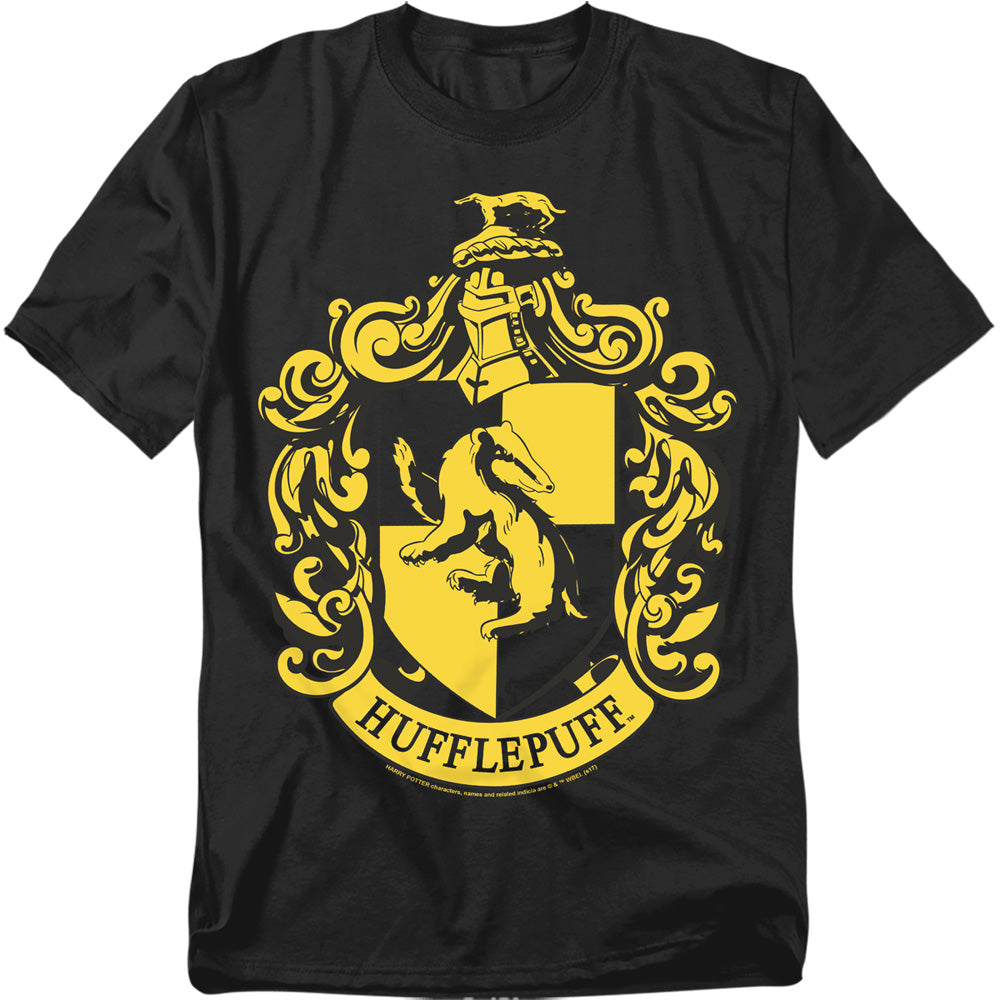 AN OFFCIALLY LICENSED HARRY POTTER HUFFLEPUFF CREST MEN'S REGULAR FIT T-SHIRT BLACK
