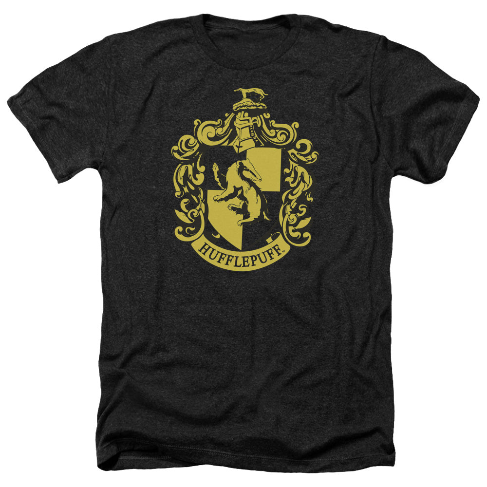 AN OFFCIALLY LICENSED HARRY POTTER HUFFLEPUFF CREST MEN'S HEATHER T-SHIRT CHARCOAL