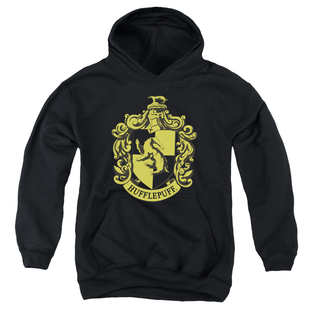 AN OFFCIALLY LICENSED HARRY POTTER HUFFLEPUFF CREST YOUTH HOODIE BLACK