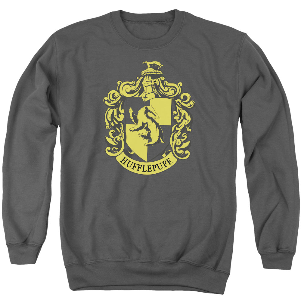 AN OFFCIALLY LICENSED HARRY POTTER HUFFLEPUFF CREST ADULT UNISEX CREWNECK SWEATSHIRT CHARCOAL