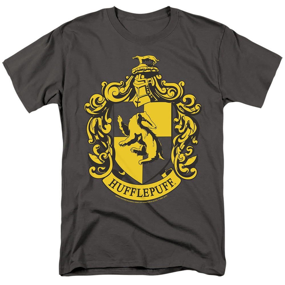 AN OFFCIALLY LICENSED HARRY POTTER HUFFLEPUFF CREST MEN'S REGULAR FIT T-SHIRT CHARCOAL