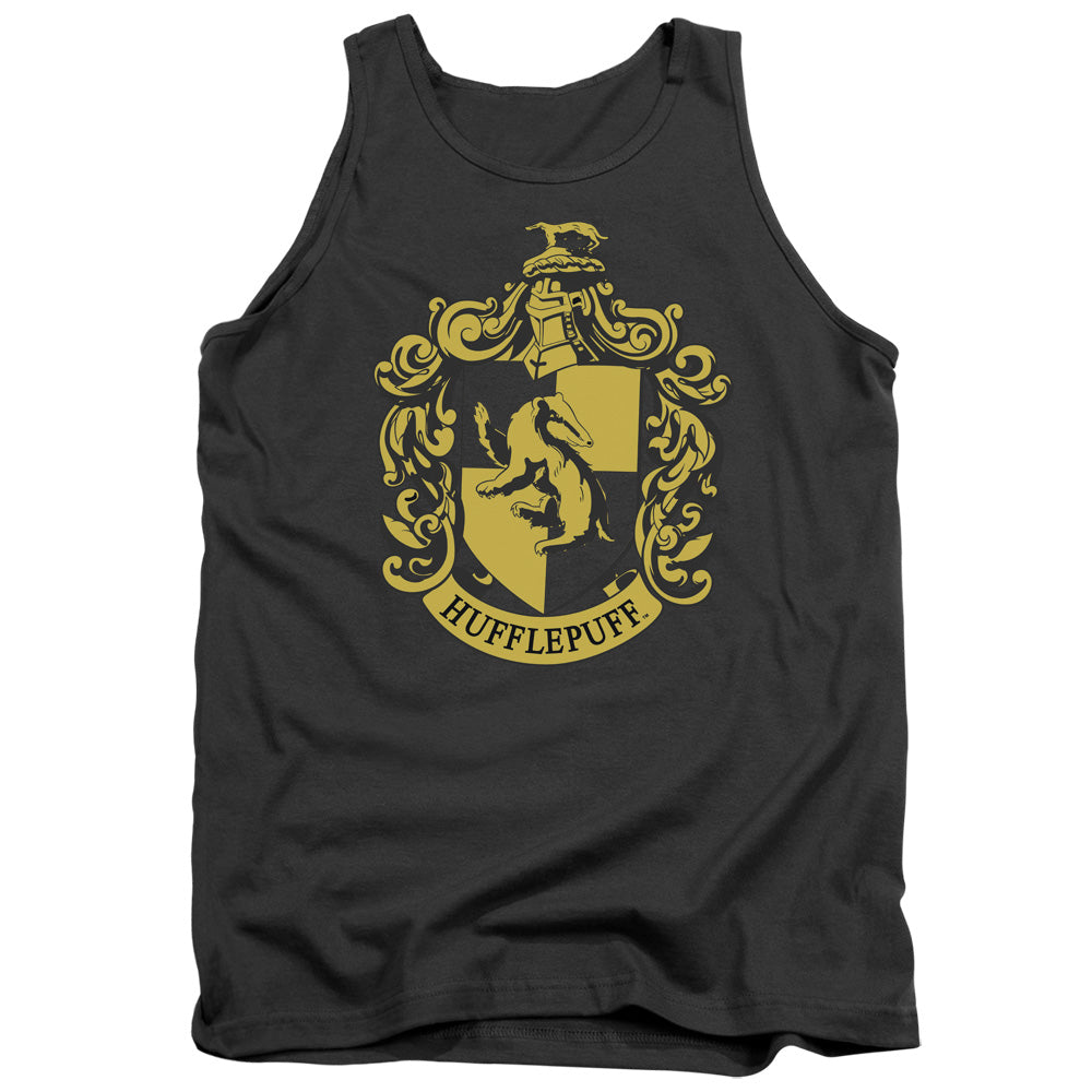 AN OFFCIALLY LICENSED HARRY POTTER HUFFLEPUFF CREST ADULT UNISEX TANK TOP CHARCOAL