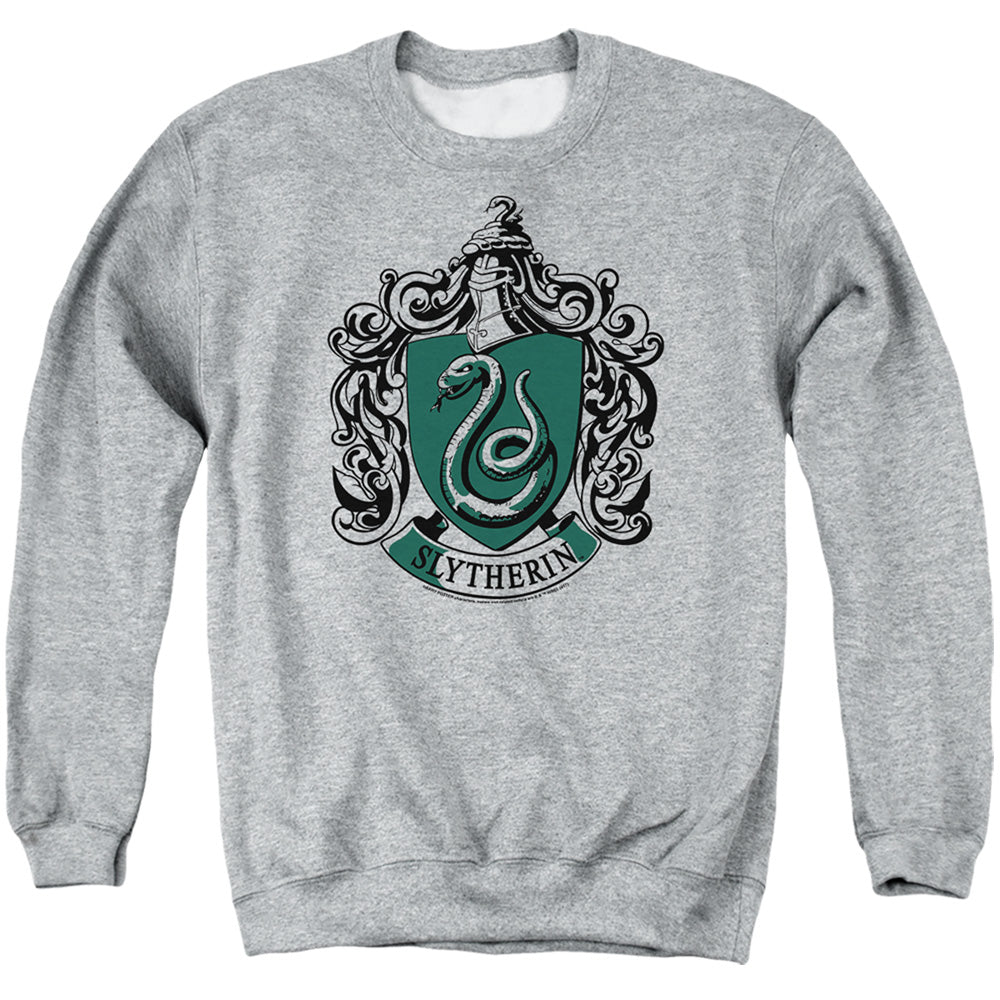 AN OFFCIALLY LICENSED HARRY POTTER SLYTHERIN CREST ADULT UNISEX CREWNECK SWEATSHIRT ATHLETIC HEATHER