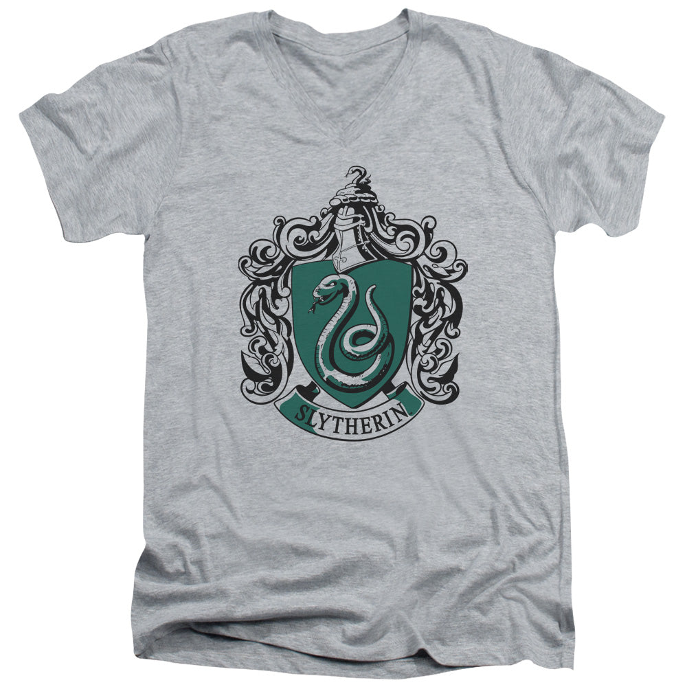 AN OFFCIALLY LICENSED HARRY POTTER SLYTHERIN CREST MEN'S V-NECK T-SHIRT ATHLETIC HEATHER