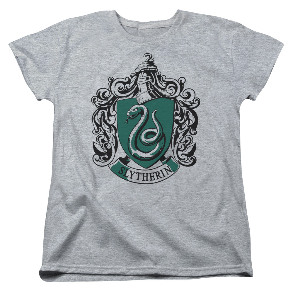 AN OFFCIALLY LICENSED HARRY POTTER SLYTHERIN CREST WOMEN'S REGULAR FIT T-SHIRT ATHLETIC HEATHER