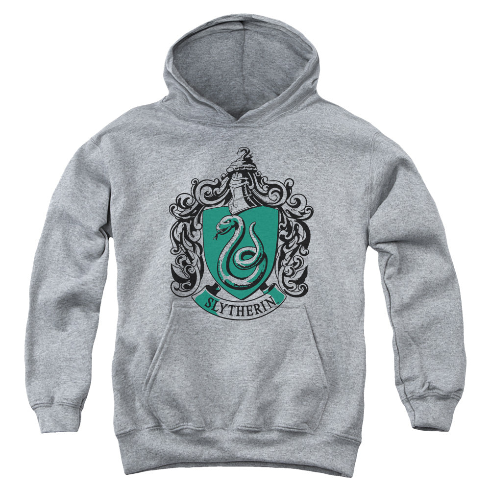 AN OFFCIALLY LICENSED HARRY POTTER SLYTHERIN CREST YOUTH HOODIE ATHLETIC HEATHER