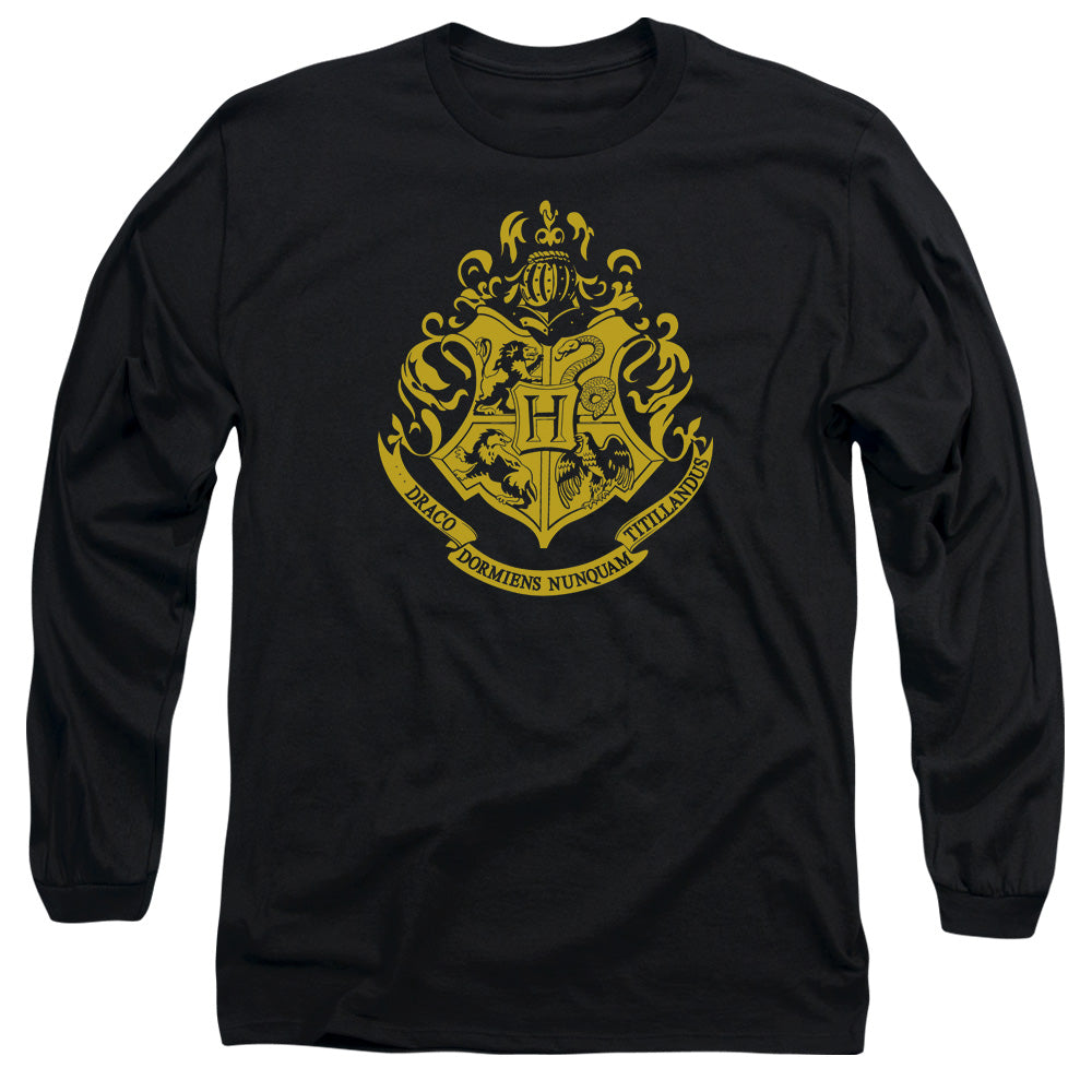 AN OFFCIALLY LICENSED HARRY POTTER HOGWARTS CREST MEN'S LONG SLEEVE T-SHIRT BLACK