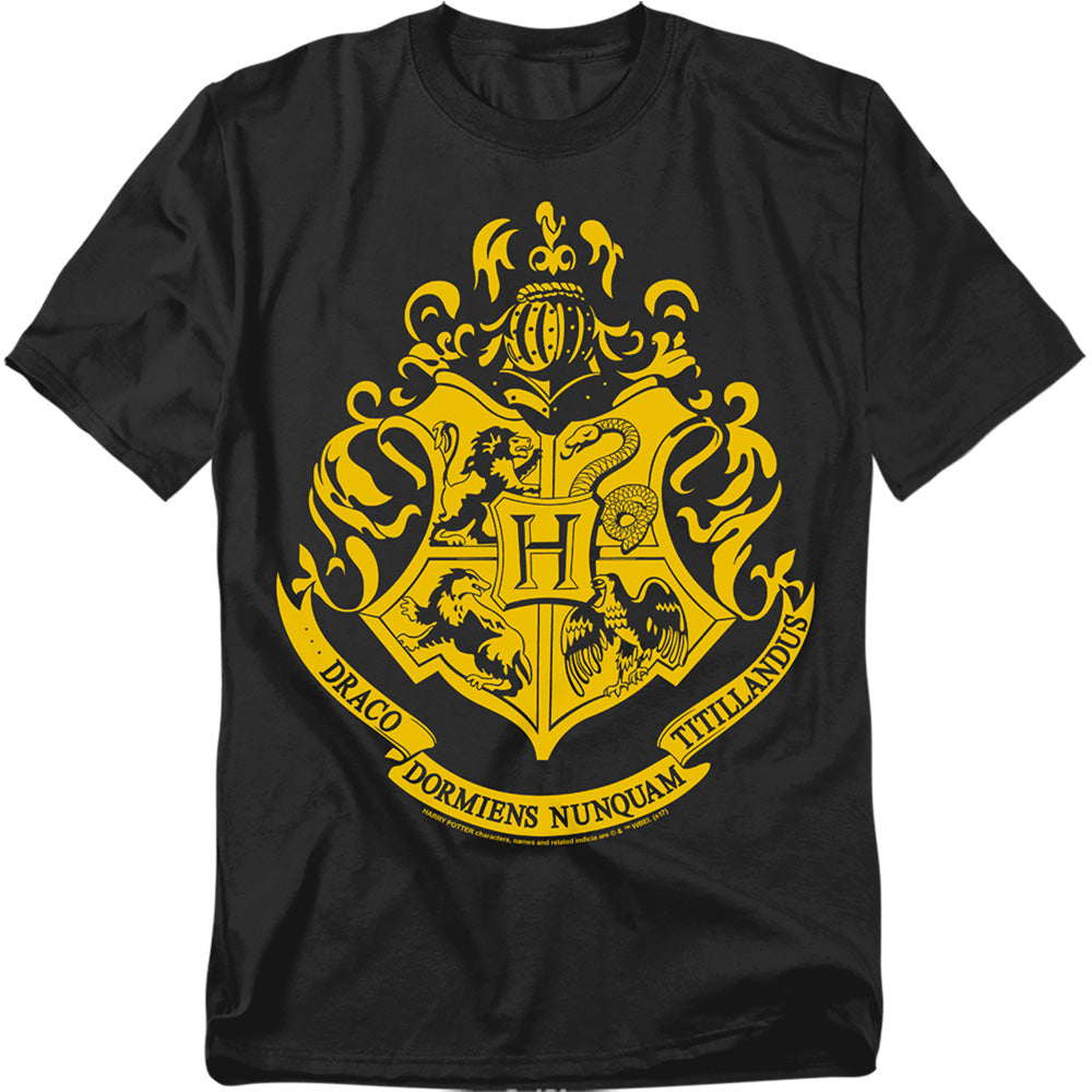 AN OFFCIALLY LICENSED HARRY POTTER HOGWARTS CREST MEN'S REGULAR FIT T-SHIRT BLACK