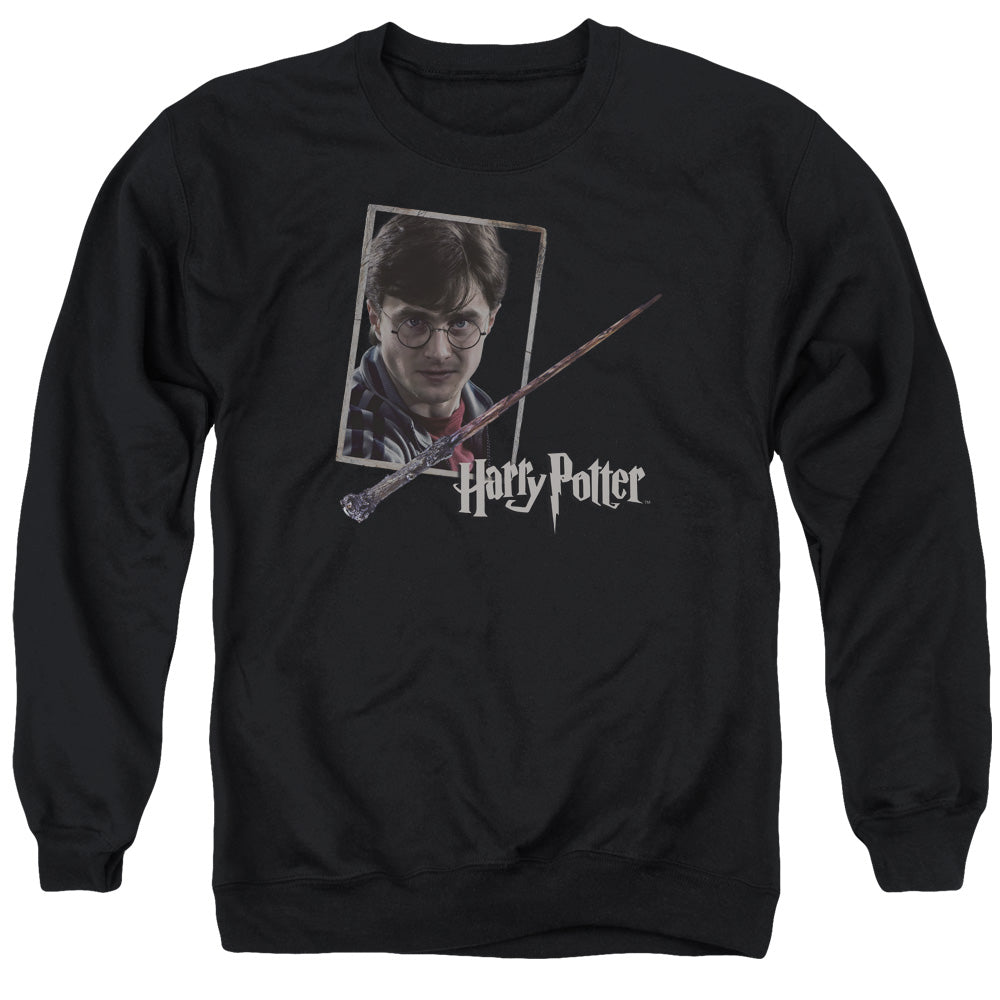 AN OFFCIALLY LICENSED HARRY POTTER HARRYS WAND PORTRAIT ADULT UNISEX CREWNECK SWEATSHIRT BLACK