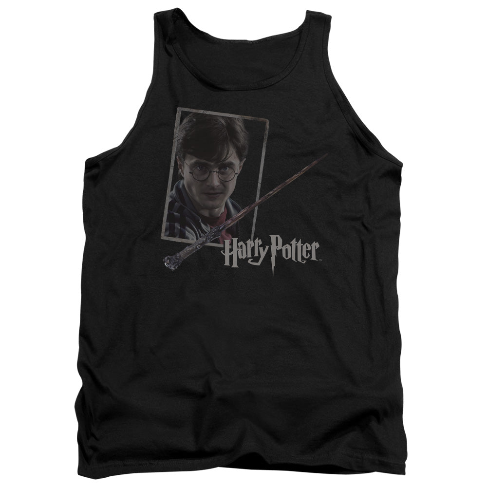 AN OFFCIALLY LICENSED HARRY POTTER HARRYS WAND PORTRAIT ADULT UNISEX TANK TOP BLACK