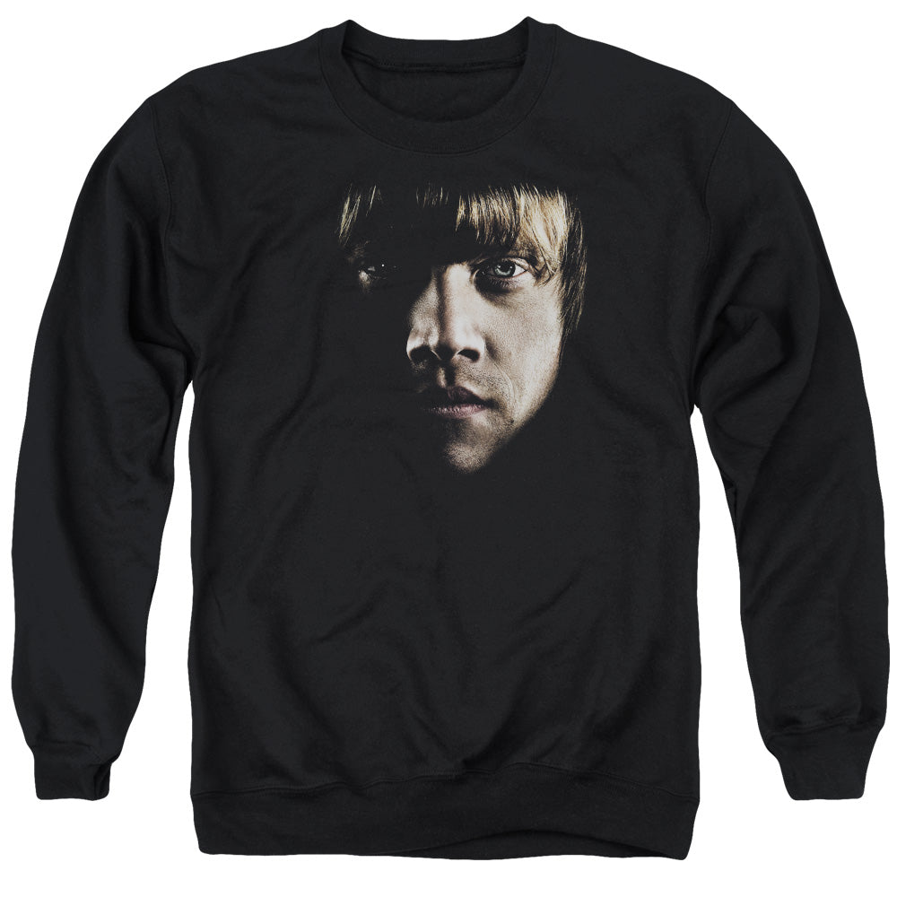 AN OFFCIALLY LICENSED HARRY POTTER RON POSTER HEAD ADULT UNISEX CREWNECK SWEATSHIRT BLACK