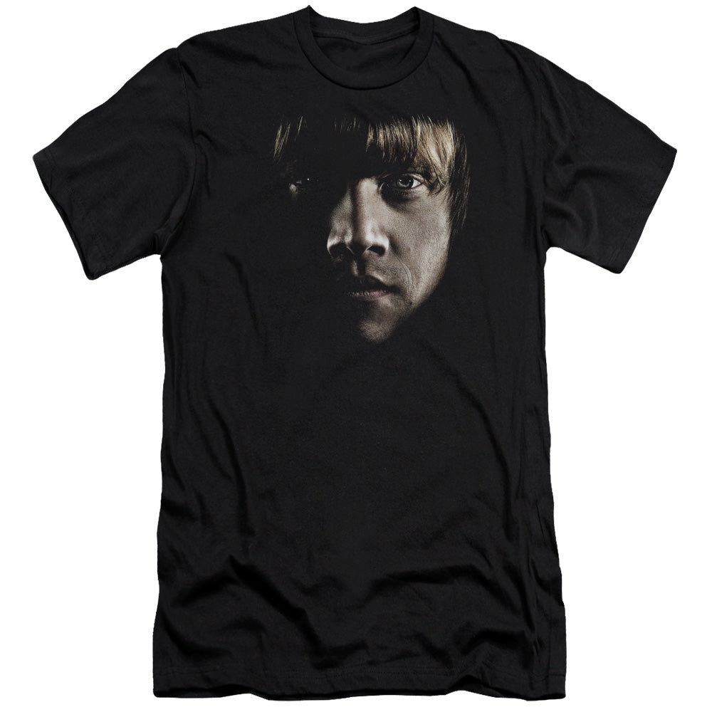 AN OFFCIALLY LICENSED HARRY POTTER RON POSTER HEAD MEN'S PREMIUM SLIM FIT T-SHIRT BLACK