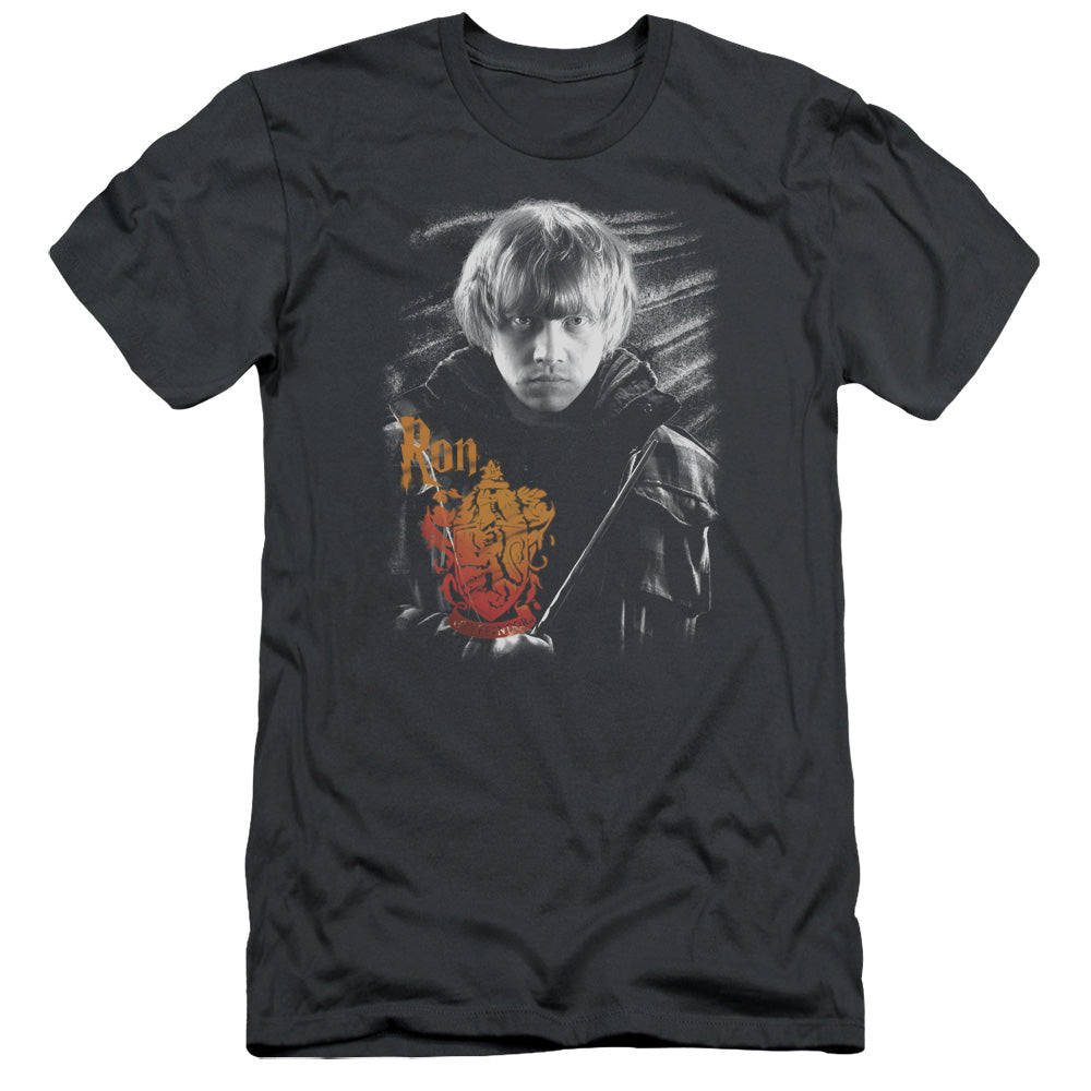AN OFFCIALLY LICENSED HARRY POTTER RON PORTRAIT MEN'S PREMIUM SLIM FIT T-SHIRT CHARCOAL