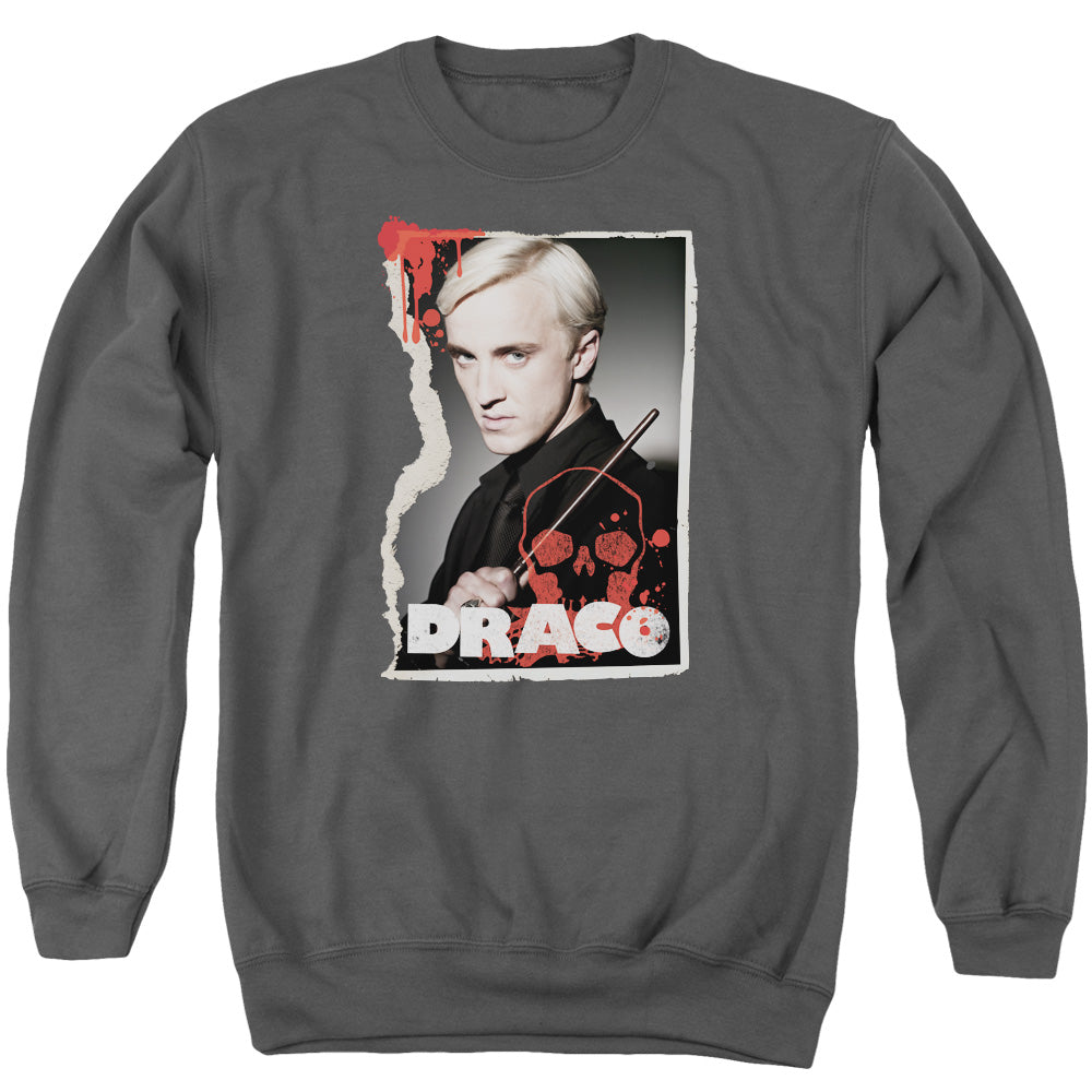 AN OFFCIALLY LICENSED HARRY POTTER DRACO FRAME ADULT UNISEX CREWNECK SWEATSHIRT CHARCOAL
