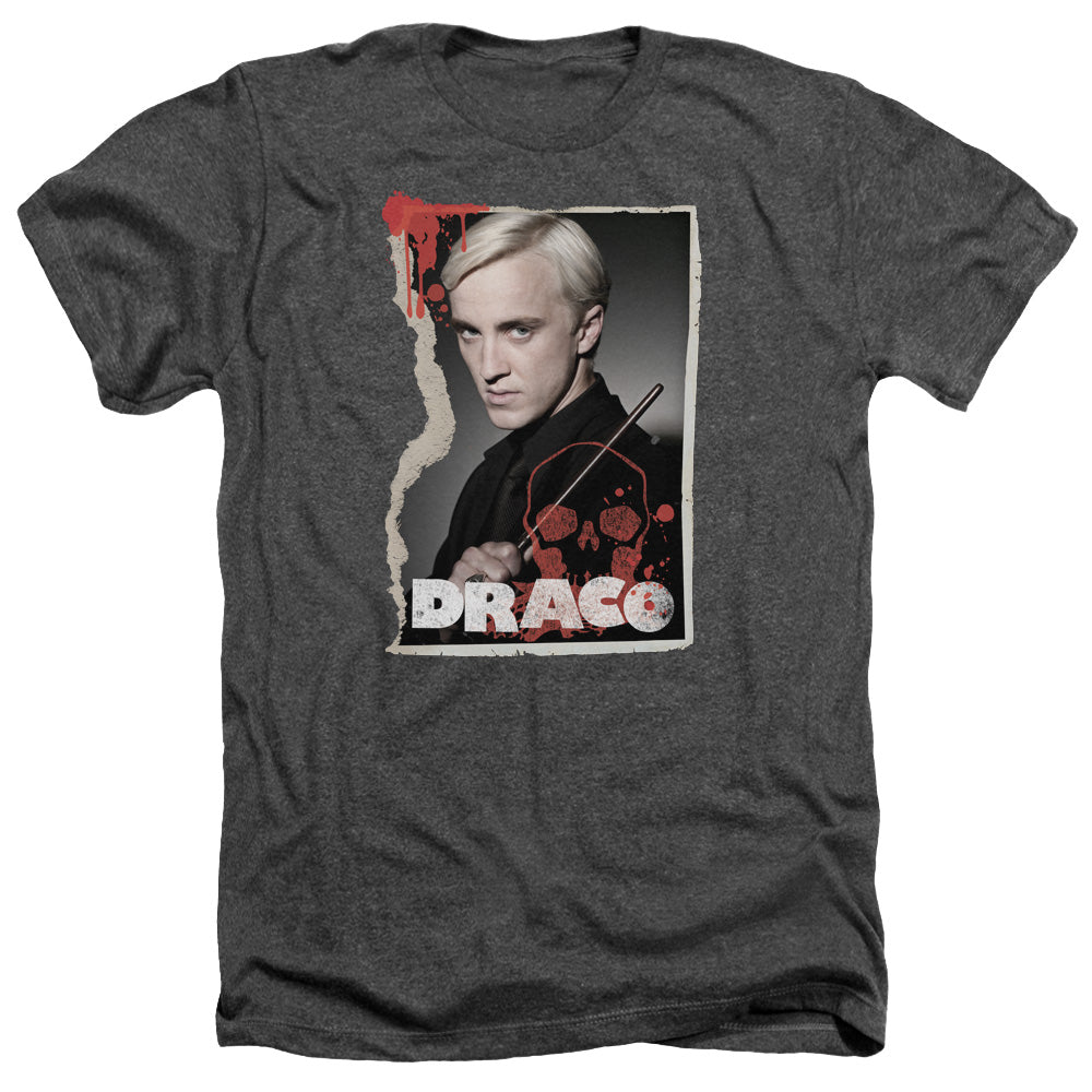 AN OFFCIALLY LICENSED HARRY POTTER DRACO FRAME MEN'S HEATHER T-SHIRT CHARCOAL
