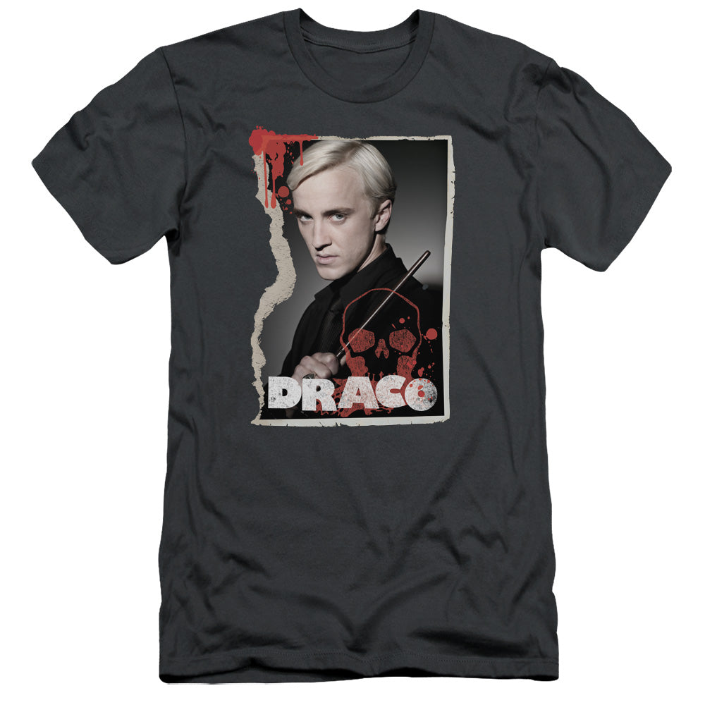 AN OFFCIALLY LICENSED HARRY POTTER DRACO FRAME MEN'S PREMIUM SLIM FIT T-SHIRT CHARCOAL