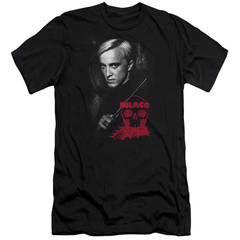 AN OFFCIALLY LICENSED HARRY POTTER DRACO PORTRAIT MEN'S PREMIUM SLIM FIT T-SHIRT BLACK