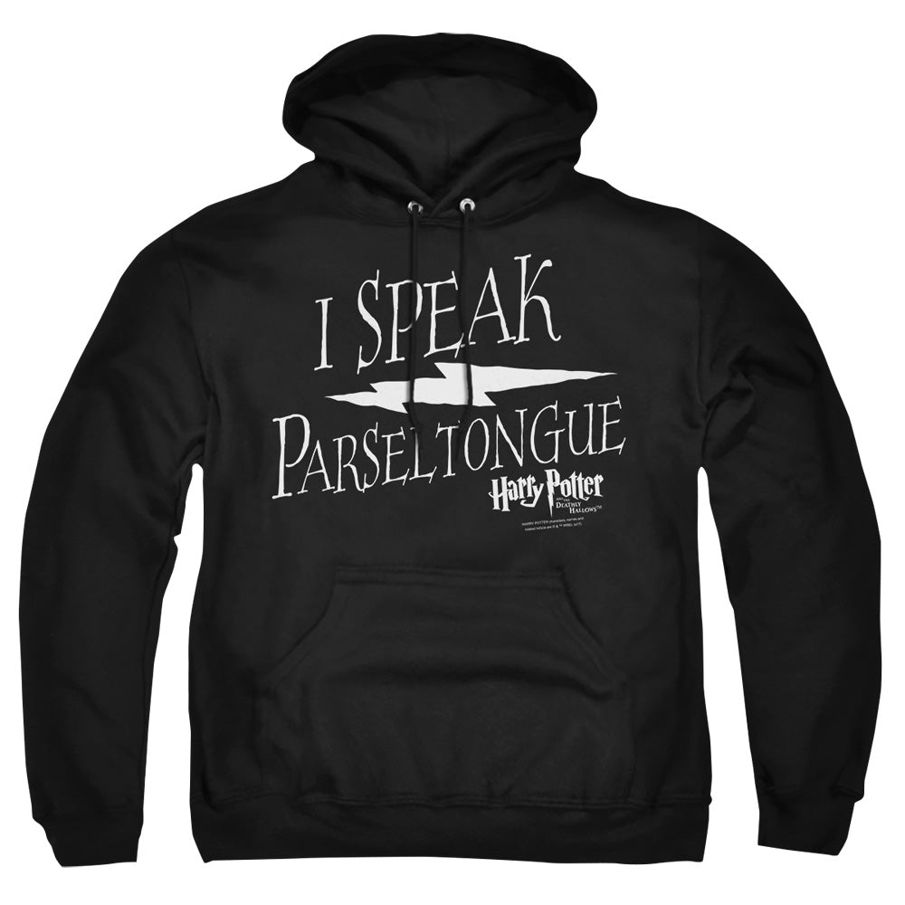 AN OFFCIALLY LICENSED HARRY POTTER I SPEAK PARSELTONGUE ADULT UNISEX PULLOVER HOODIE BLACK