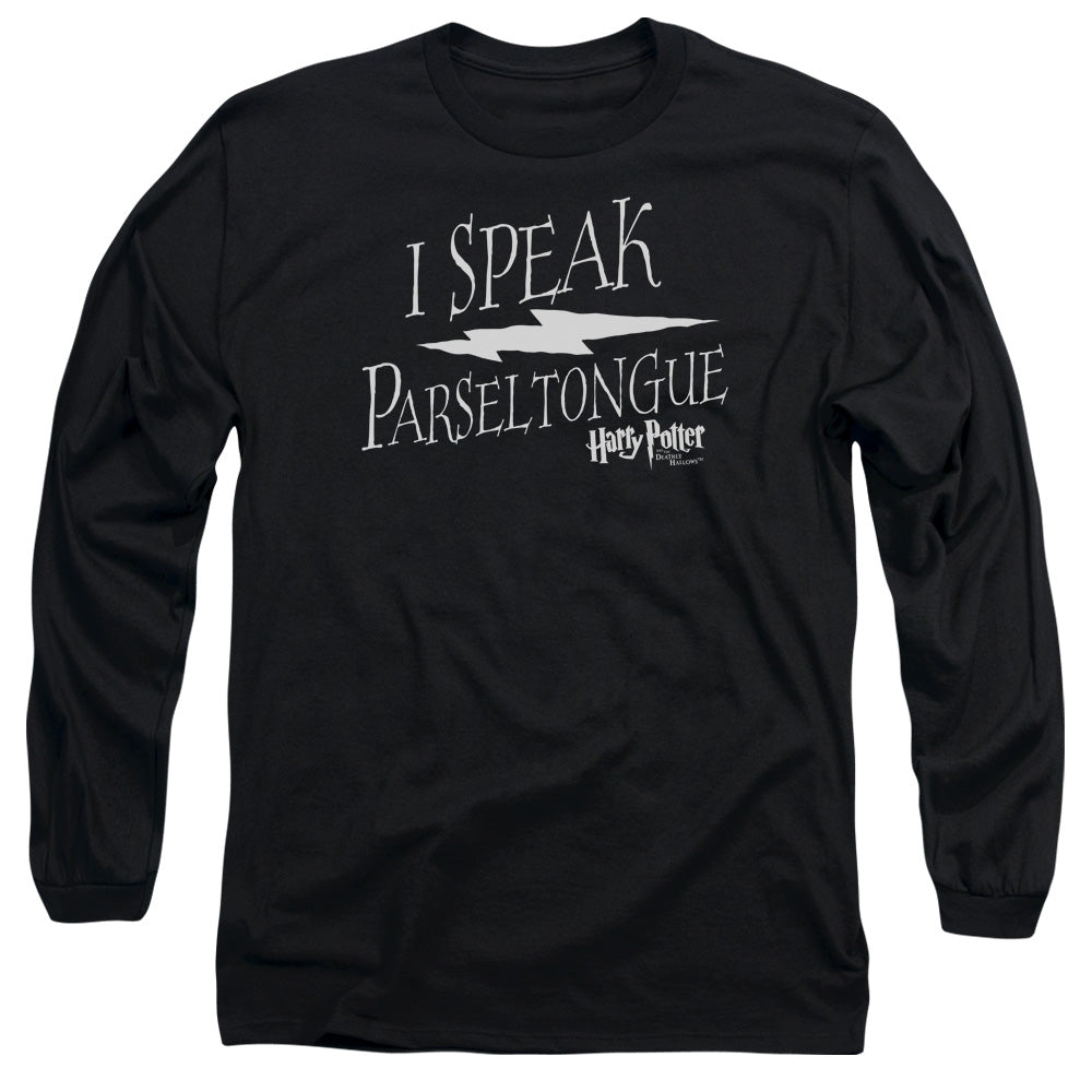 AN OFFCIALLY LICENSED HARRY POTTER I SPEAK PARSELTONGUE MEN'S LONG SLEEVE T-SHIRT BLACK