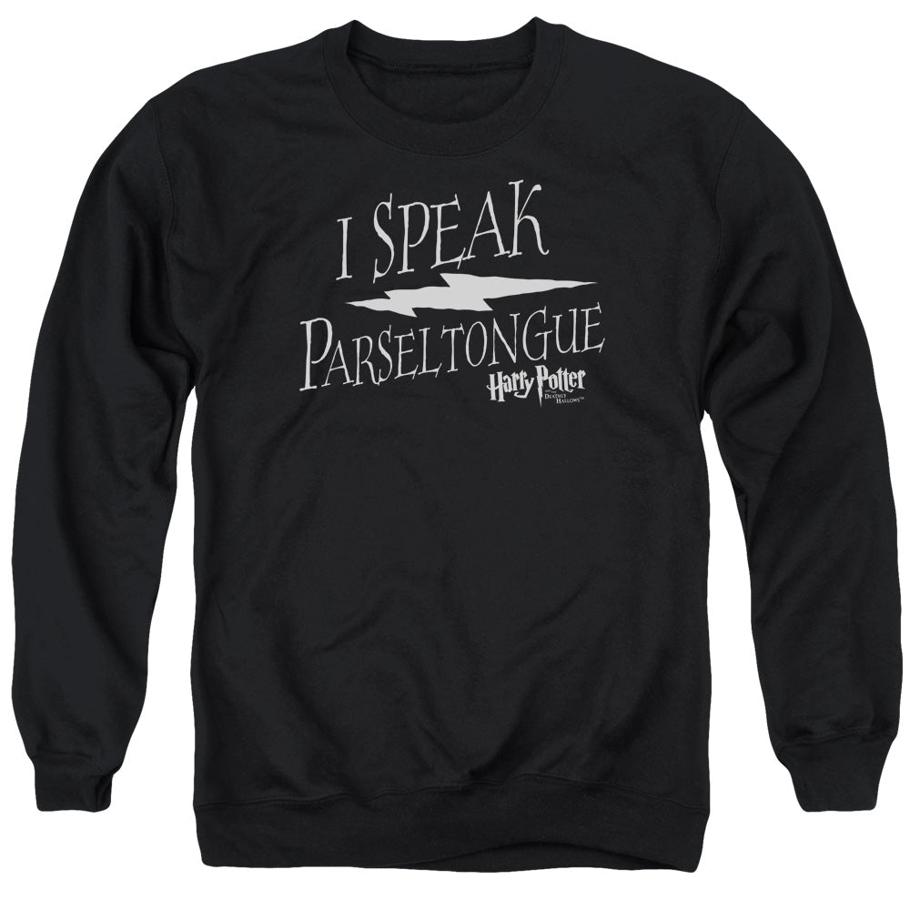 AN OFFCIALLY LICENSED HARRY POTTER I SPEAK PARSELTONGUE ADULT UNISEX CREWNECK SWEATSHIRT BLACK