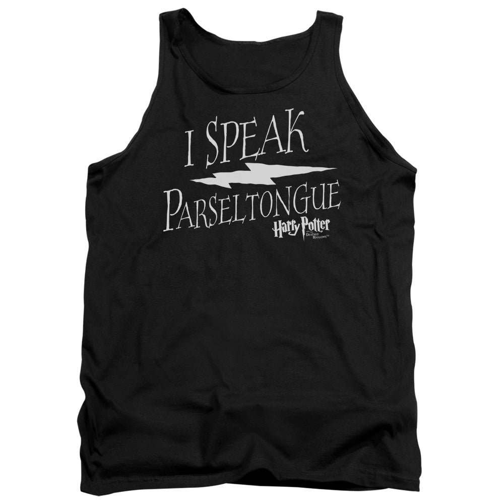 AN OFFCIALLY LICENSED HARRY POTTER I SPEAK PARSELTONGUE ADULT UNISEX TANK TOP BLACK