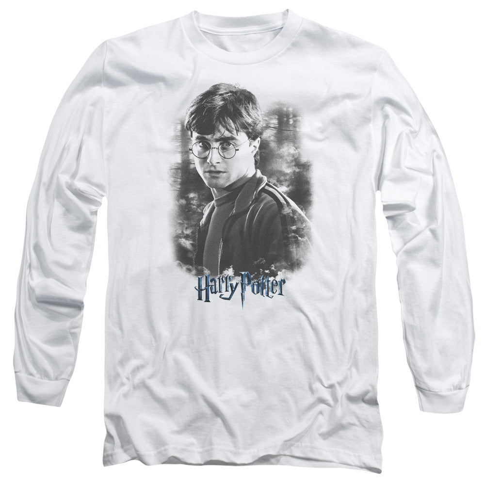 AN OFFCIALLY LICENSED HARRY POTTER HARRY IN THE WOODS MEN'S LONG SLEEVE T-SHIRT WHITE