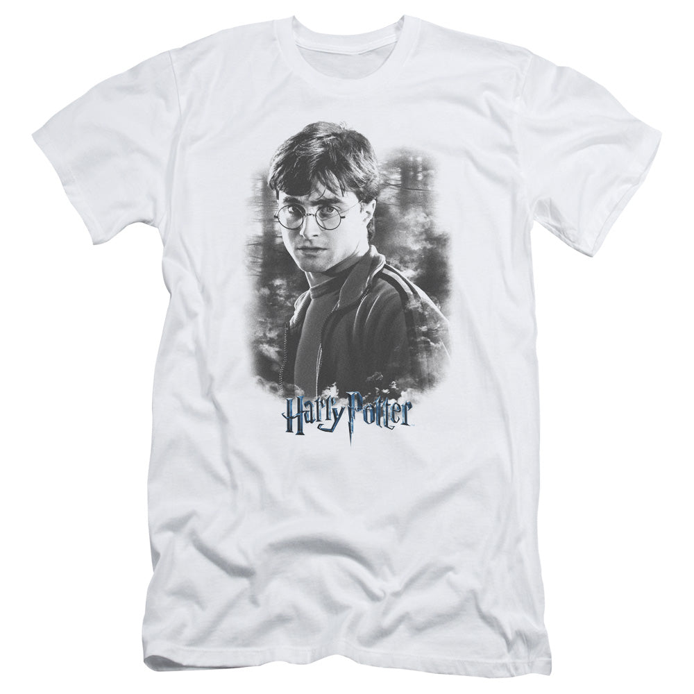 AN OFFCIALLY LICENSED HARRY POTTER HARRY IN THE WOODS MEN'S PREMIUM SLIM FIT T-SHIRT WHITE