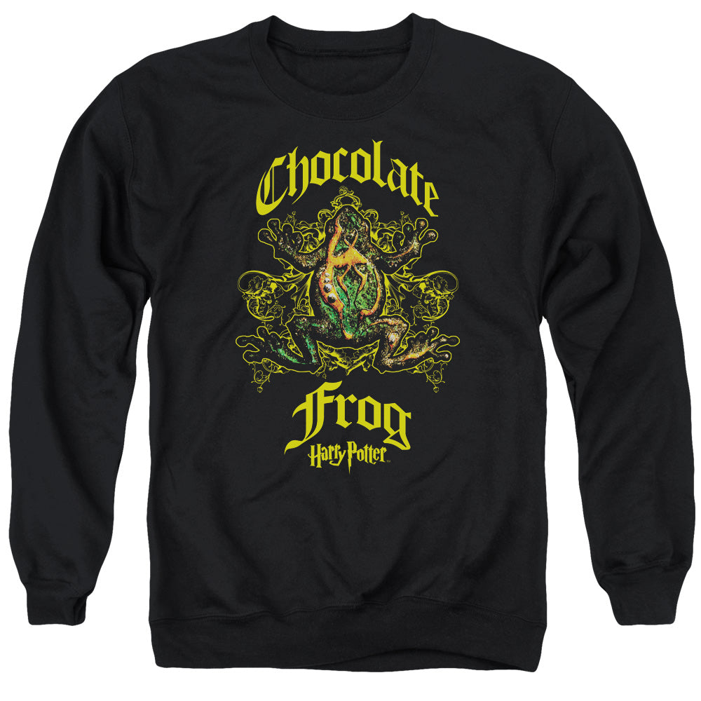 AN OFFCIALLY LICENSED HARRY POTTER CHOCOLATE FROG ADULT UNISEX CREWNECK SWEATSHIRT BLACK