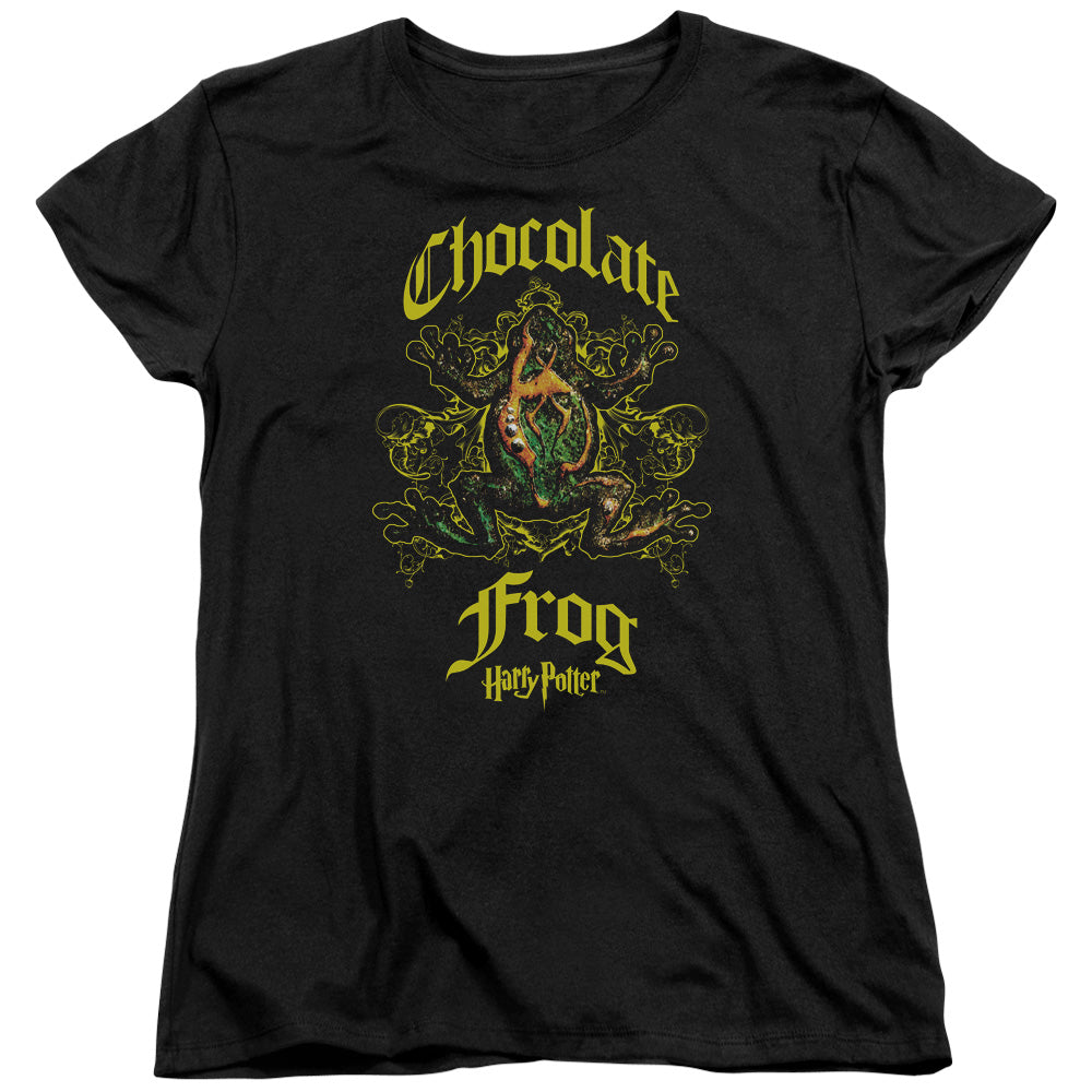 AN OFFCIALLY LICENSED HARRY POTTER CHOCOLATE FROG WOMEN'S REGULAR FIT T-SHIRT BLACK