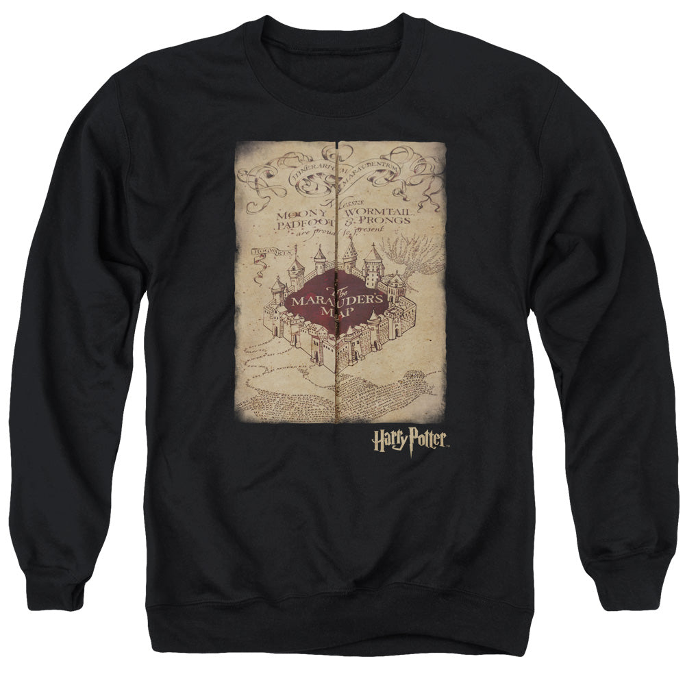 AN OFFCIALLY LICENSED HARRY POTTER MARAUDERS MAP ADULT UNISEX CREWNECK SWEATSHIRT BLACK