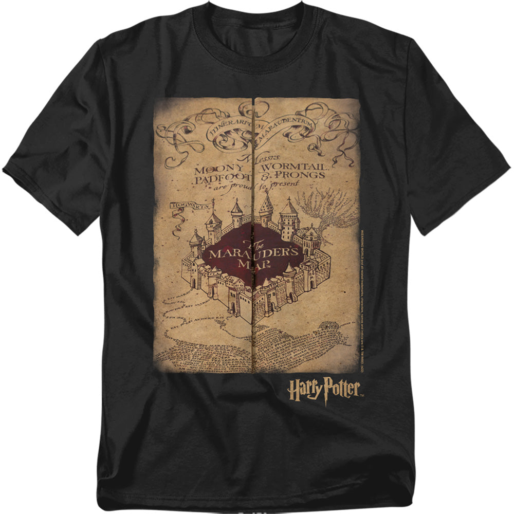 AN OFFCIALLY LICENSED HARRY POTTER MARAUDERS MAP MEN'S REGULAR FIT T-SHIRT BLACK