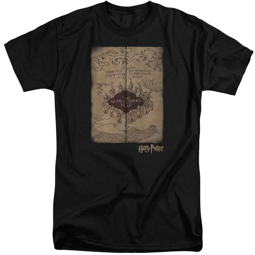 AN OFFCIALLY LICENSED HARRY POTTER MARAUDERS MAP MEN'S TALL FIT T-SHIRT BLACK