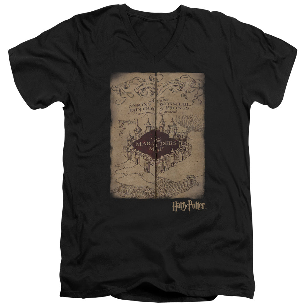 AN OFFCIALLY LICENSED HARRY POTTER MARAUDERS MAP MEN'S V-NECK T-SHIRT BLACK