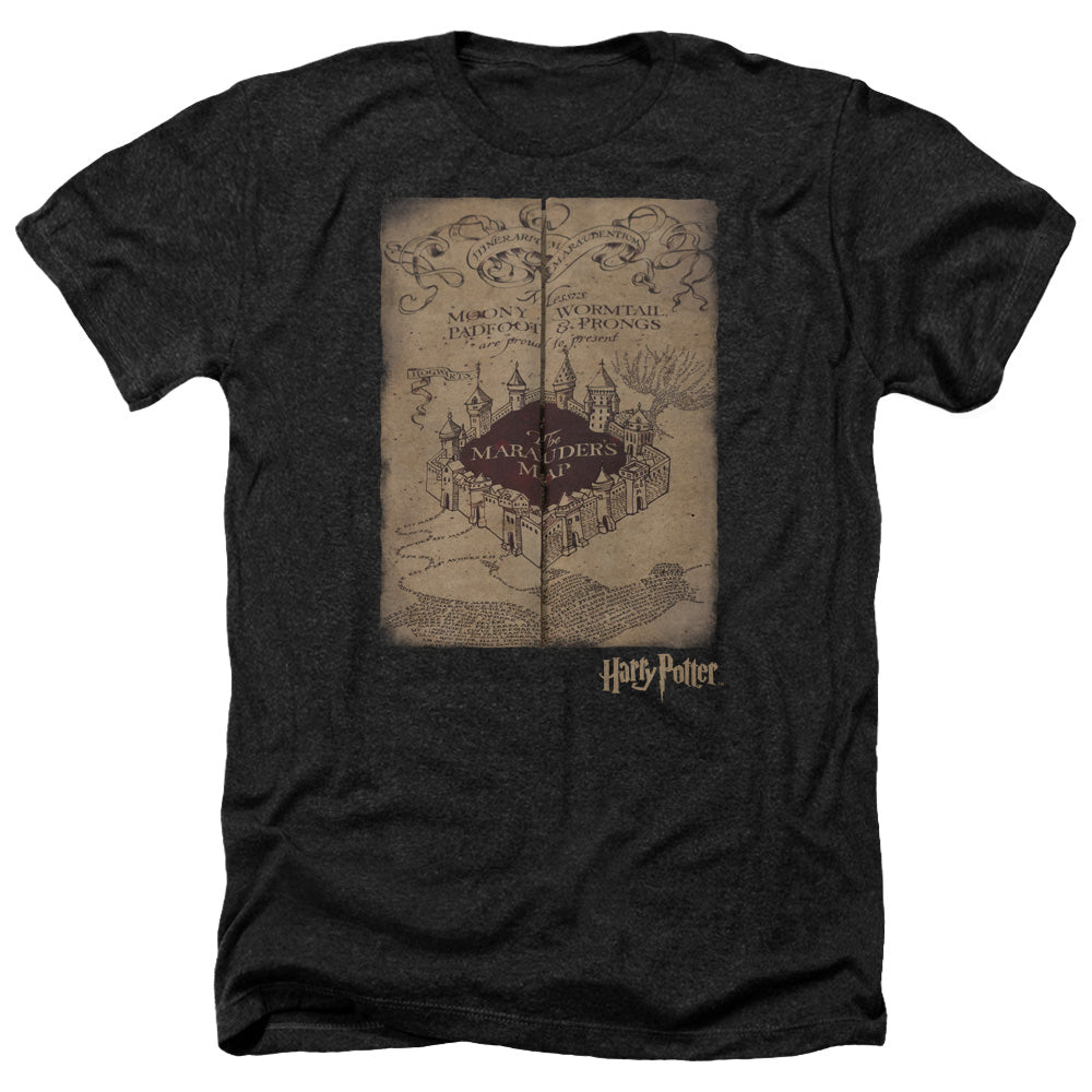 AN OFFCIALLY LICENSED HARRY POTTER MARAUDERS MAP MEN'S HEATHER T-SHIRT CHARCOAL