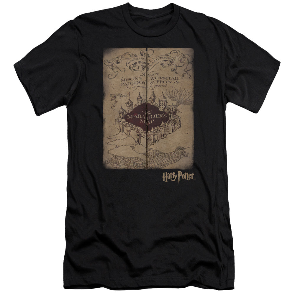 AN OFFCIALLY LICENSED HARRY POTTER MARAUDERS MAP MEN'S PREMIUM SLIM FIT T-SHIRT BLACK