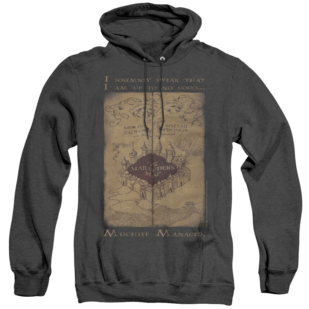 AN OFFCIALLY LICENSED HARRY POTTER MARAUDERS MAP WORDS ADULT UNISEX HEATHER PULLOVER HOODIE BLACK